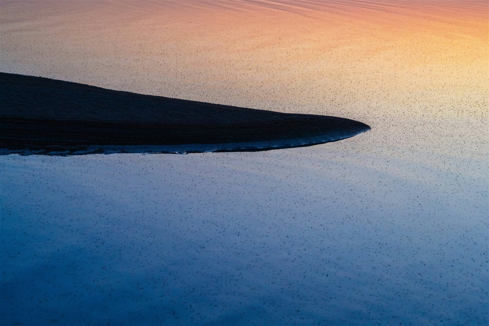 Muted landscape with calm water and soft tones