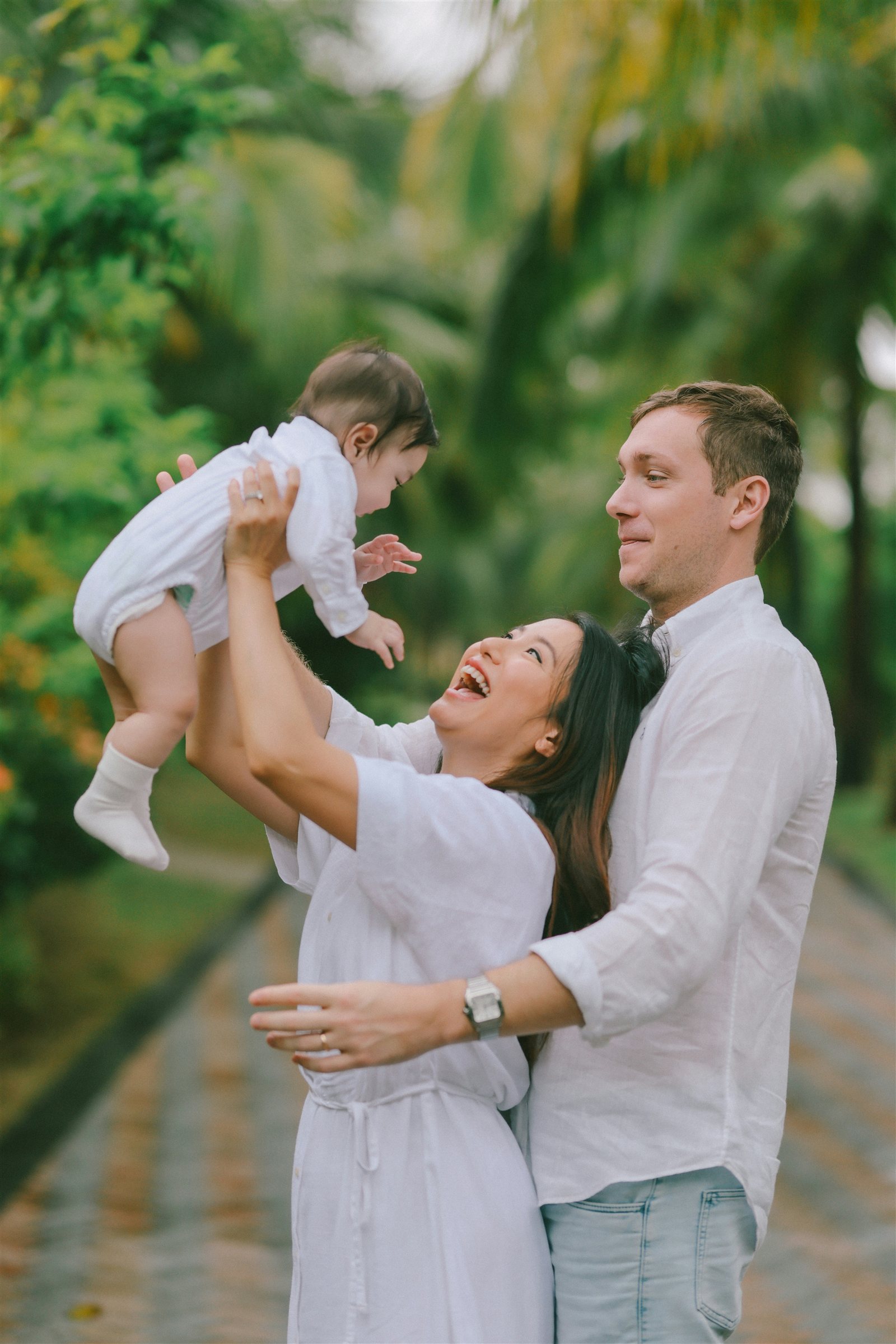 Family outdoors in a calm green setting